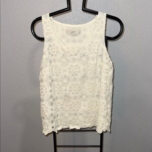 LOFT Cream Floral Lace Tank Top